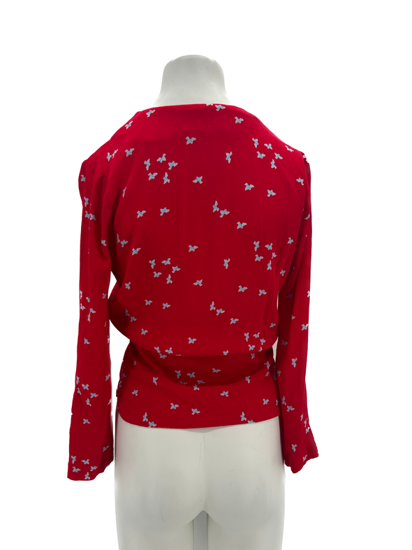 Top rouge portefeuille à fleurs