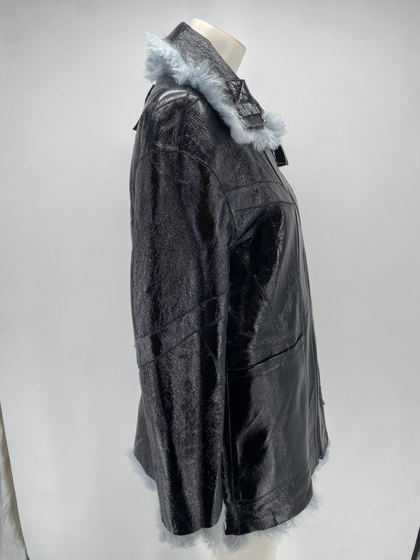 Manteau en peau lainée bleue