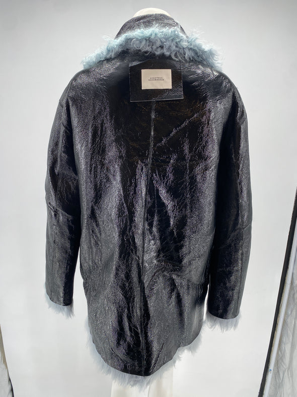 Manteau en peau lainée bleue