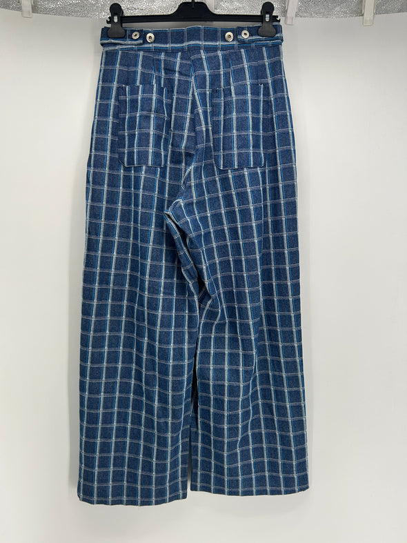 Pantalon large à carreaux bleus