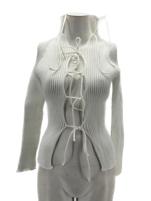 T-shirt côtelé blanc à lacets