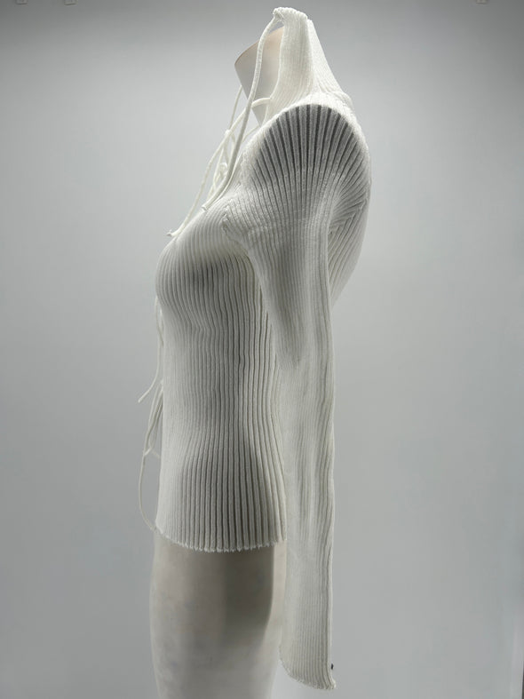 T-shirt côtelé blanc à lacets