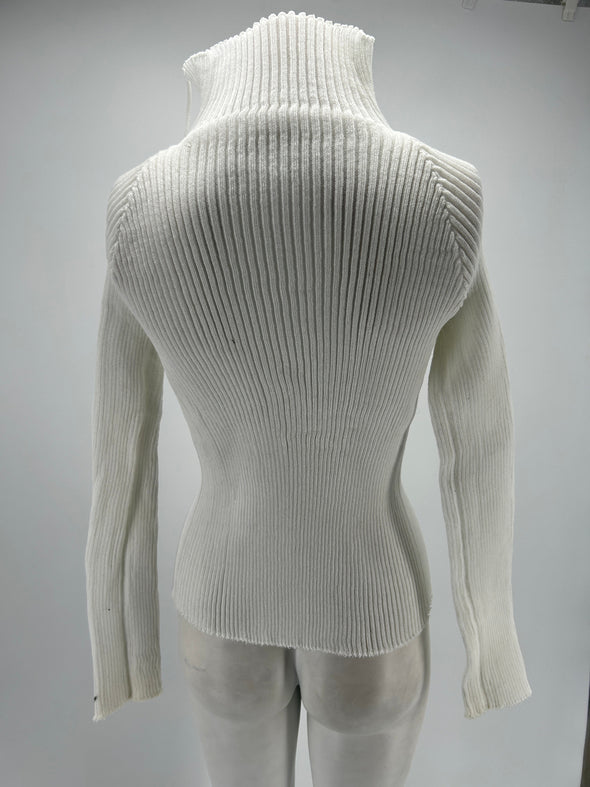 T-shirt côtelé blanc à lacets