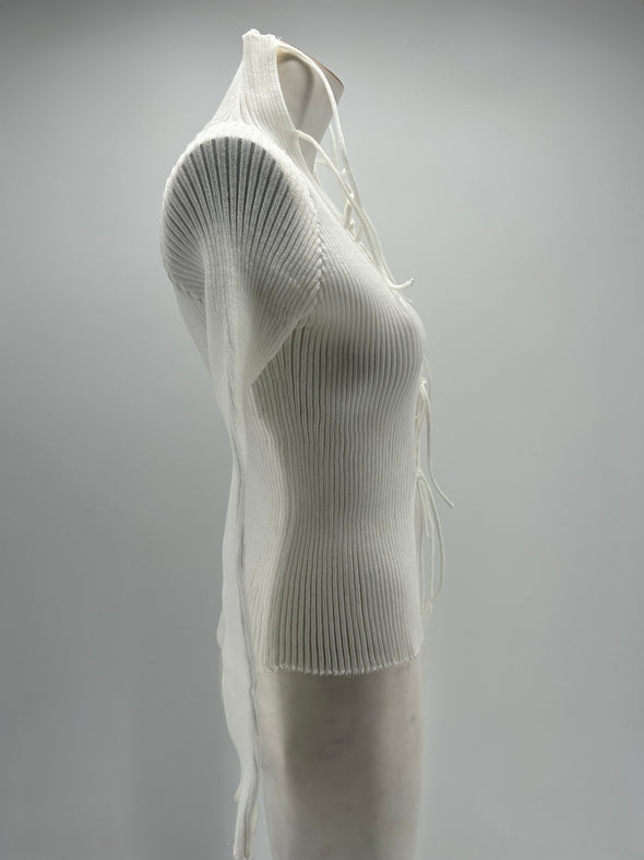 T-shirt côtelé blanc à lacets