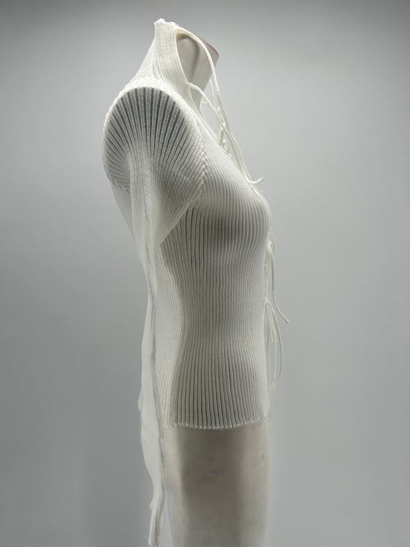 T-shirt côtelé blanc à lacets