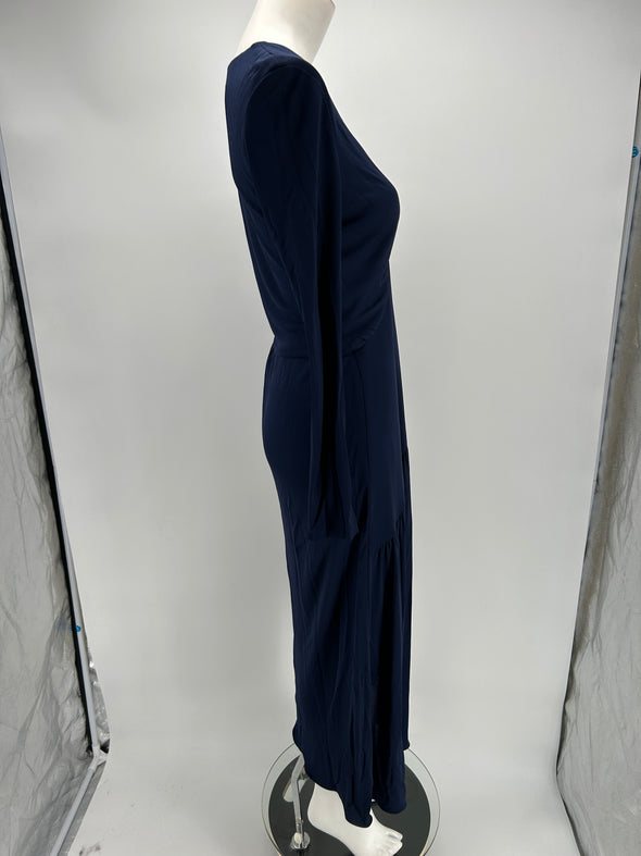 Robe longue bleue asymétrique