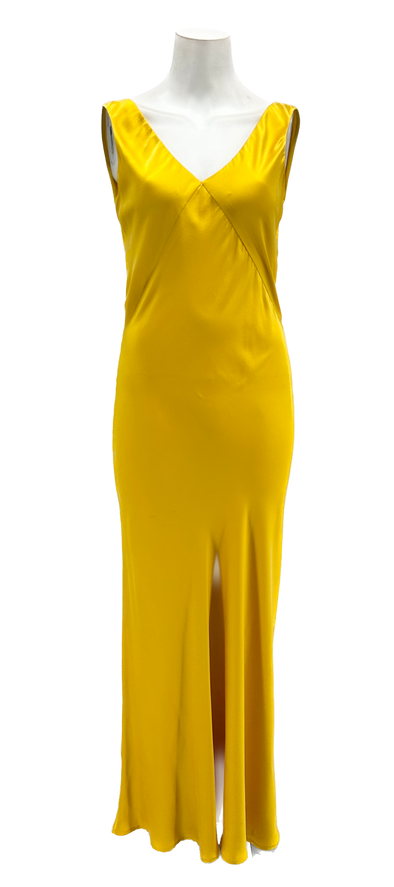 Robe longue en soie jaune