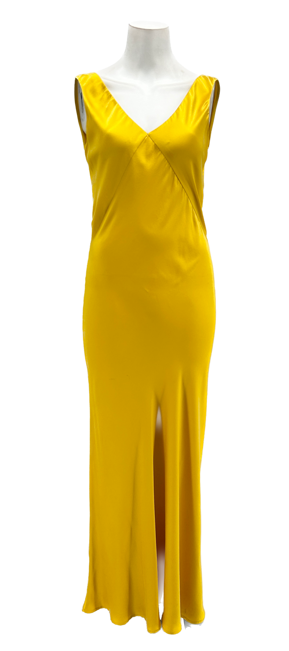 Robe longue en soie jaune