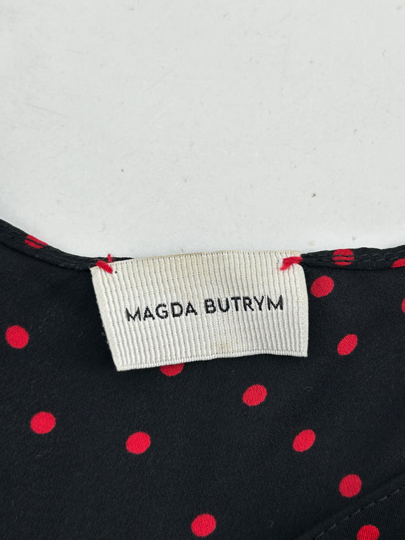 Blouse en soie à pois rouges