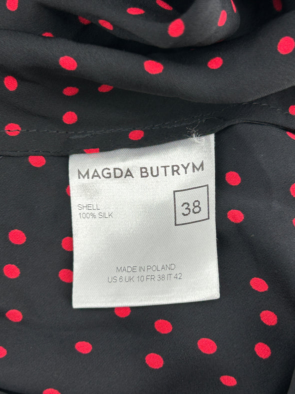 Blouse en soie à pois rouges