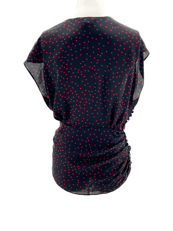 Blouse en soie à pois rouges
