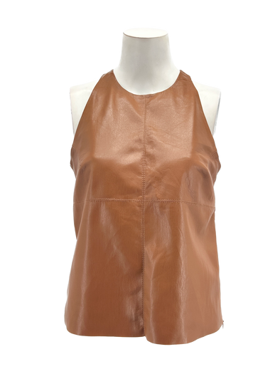 Top en cuir vegan camel