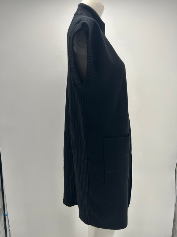 Long gilet noir manche courte