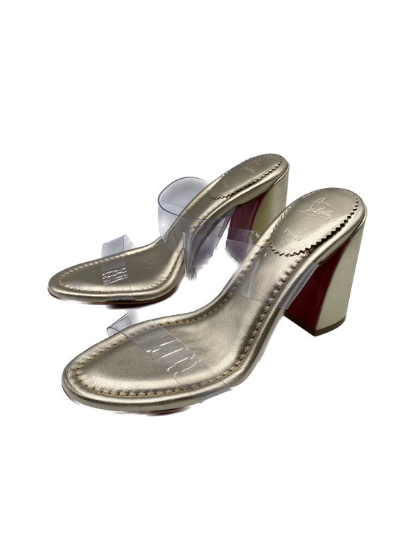 Mules à talons dorées en pvc