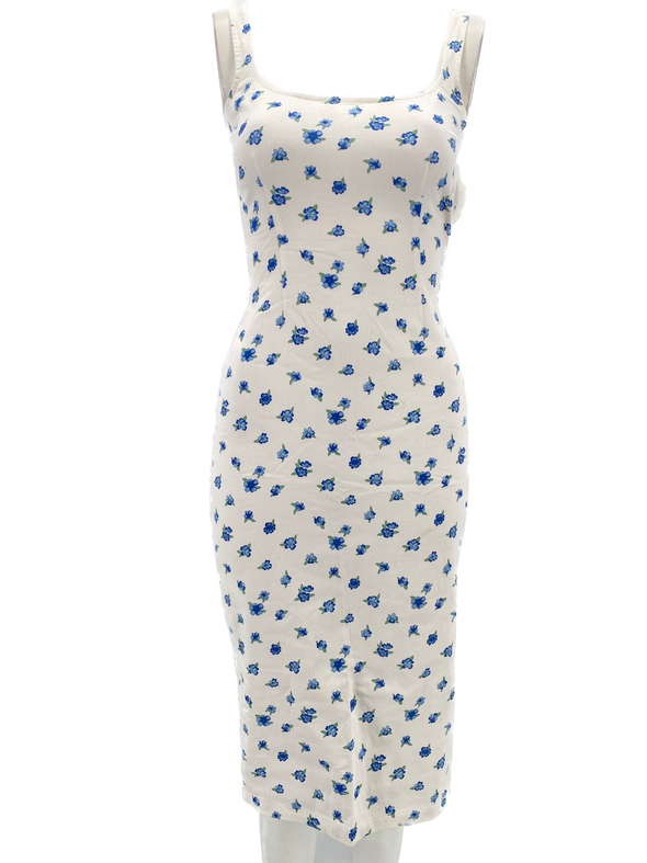 Robe blanche imprimé fleur bleu ciel