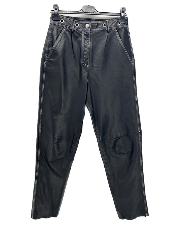 Pantalon droit en cuir noir