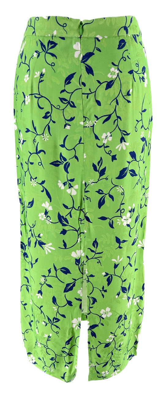 Jupe mi-longue verte à fleurs