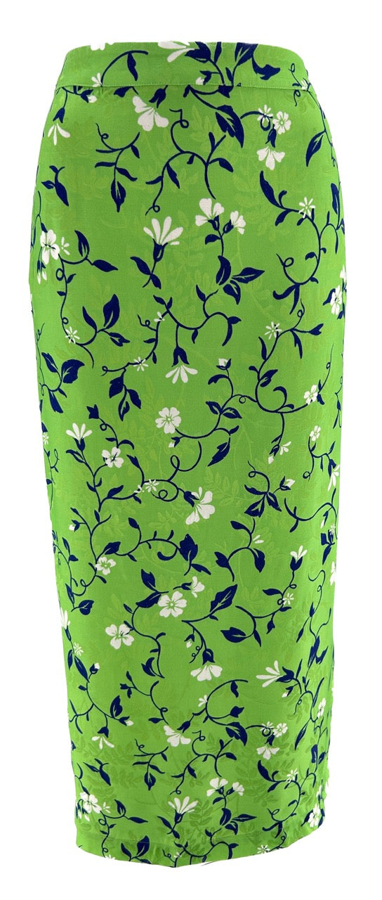 Jupe mi-longue verte à fleurs