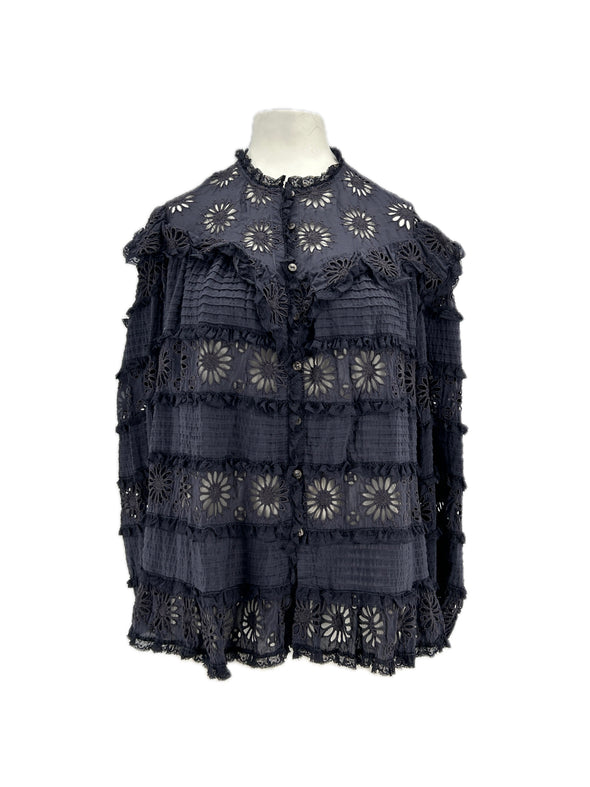 Chemise noire brodée