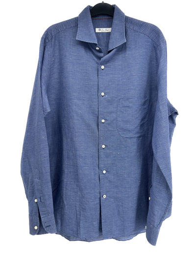 Chemise bleue avec carreaux blancs en lin