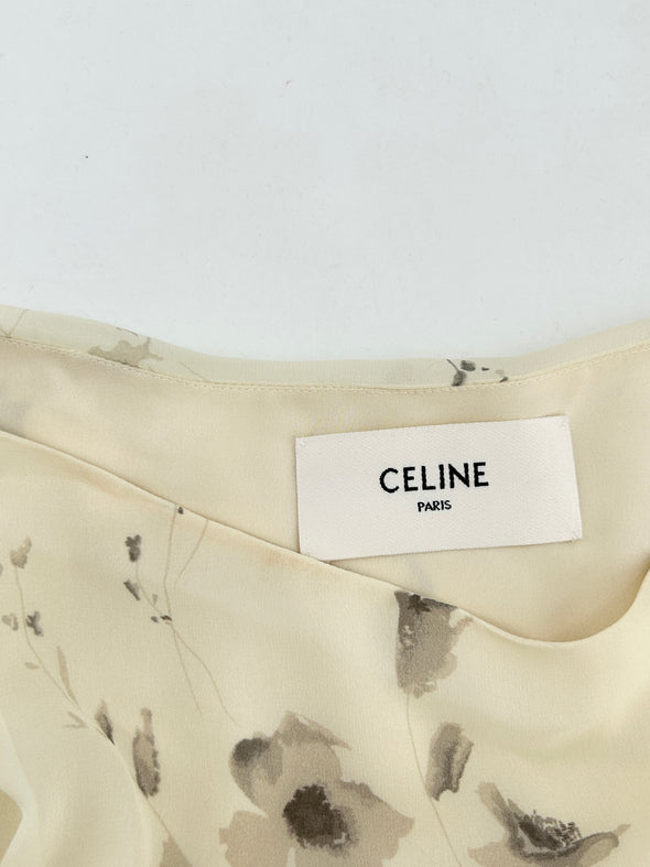 Robe écru en soie à fleurs