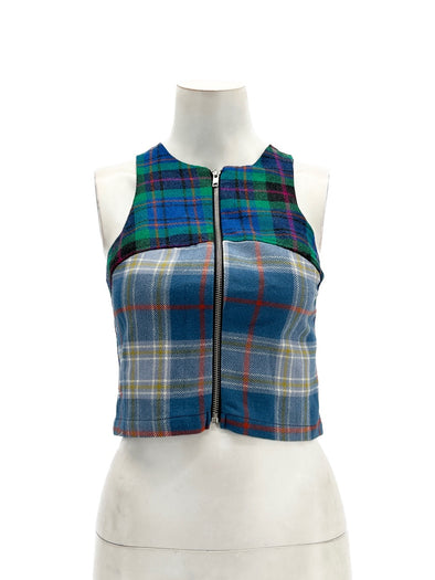 Top zippé à carreaux en laine