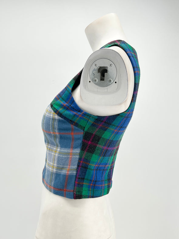 Top zippé à carreaux en laine