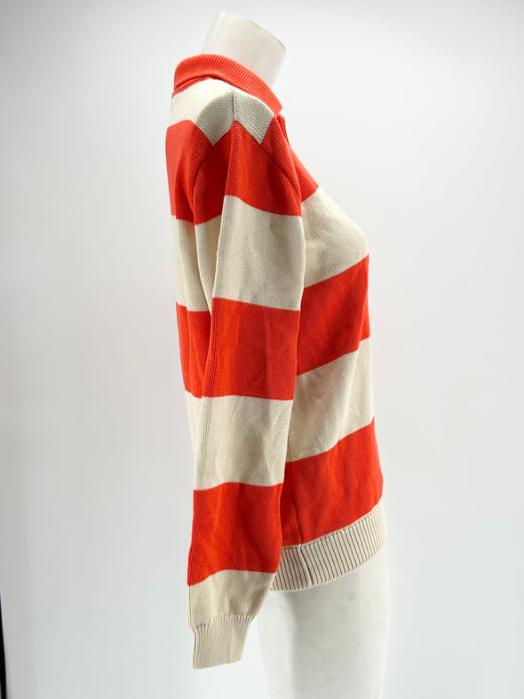 Pull rouge à rayures blanches "Ole"