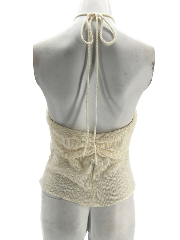 Top court beige à dos nu