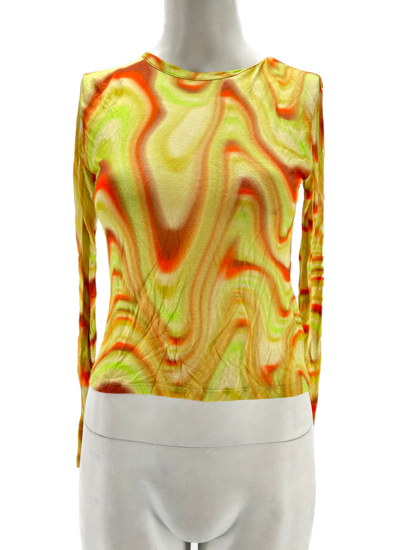 T-shirt orange et vert ajouré dans le dos