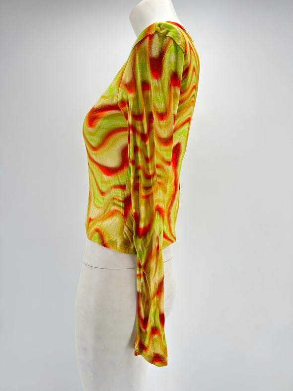 T-shirt orange et vert ajouré dans le dos