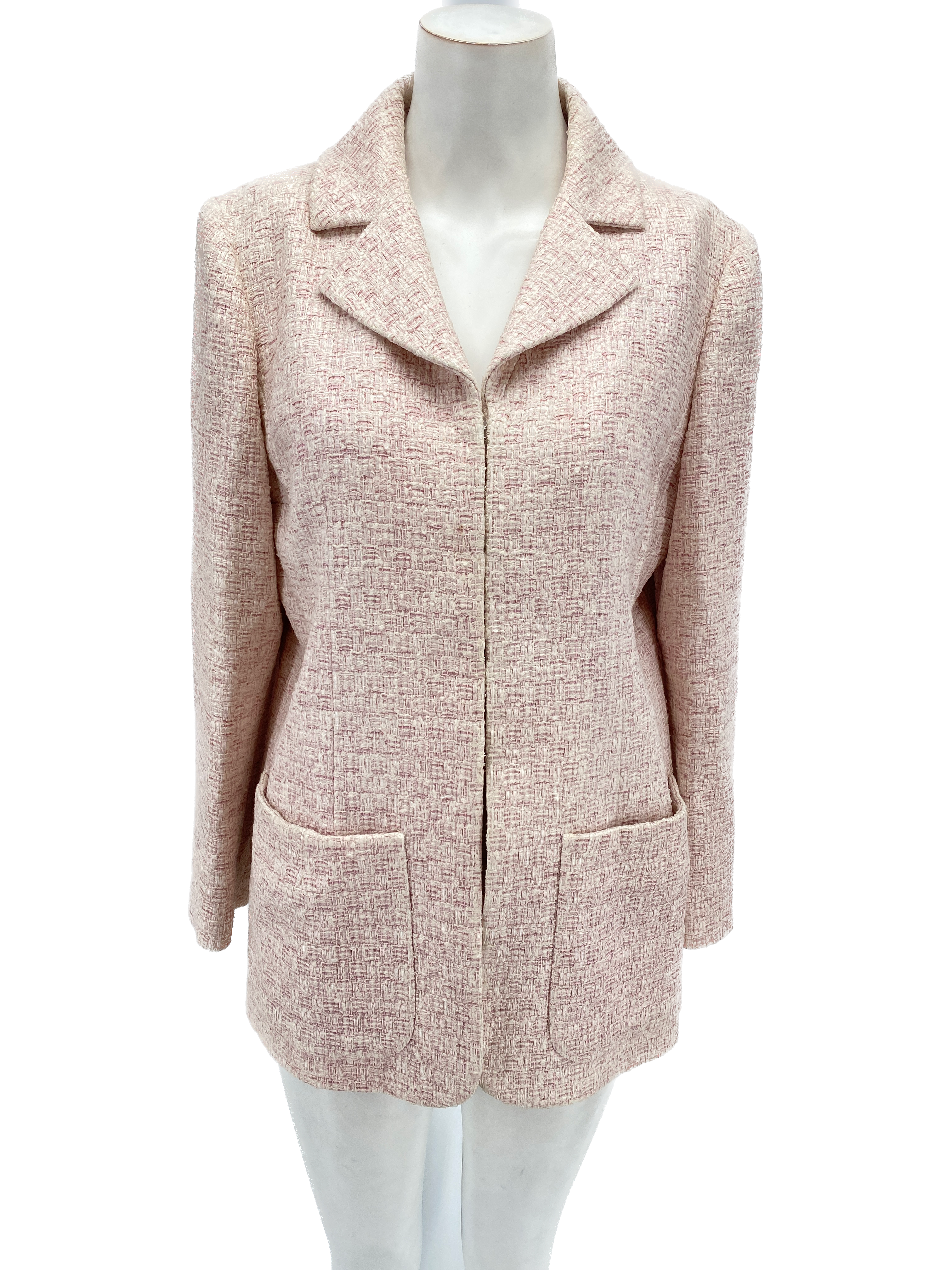 Combinaison Blazer + Robe St. John - Taille 12 - Tweed Métallisé Flamant Rose - Neuf Avec étiquettes