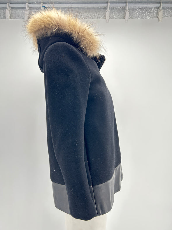 Manteau double zip avec col en fourrure