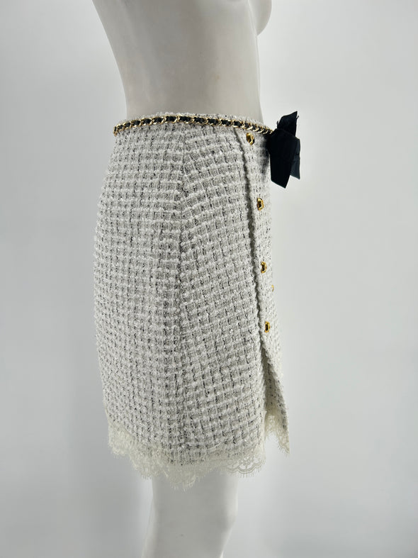 Jupe en tweed blanche avec noeud