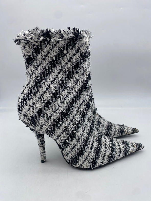 Boots en tweed blanche et noir