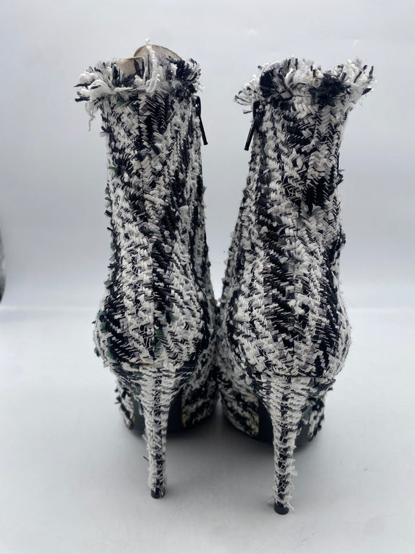 Boots en tweed blanche et noir