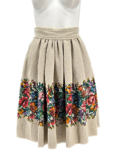 Jupe en lin à motif floral