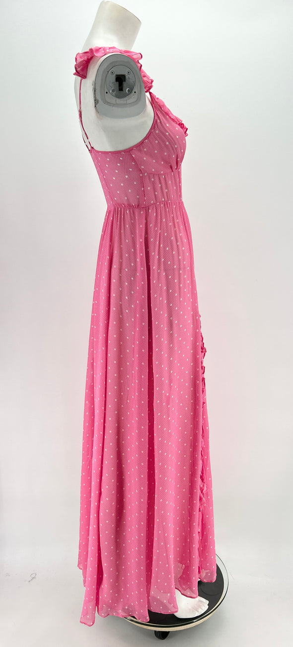Robe rose à pois blancs en dentelle
