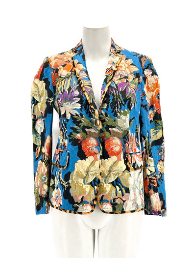 Blazer bleu à fleurs multicolores