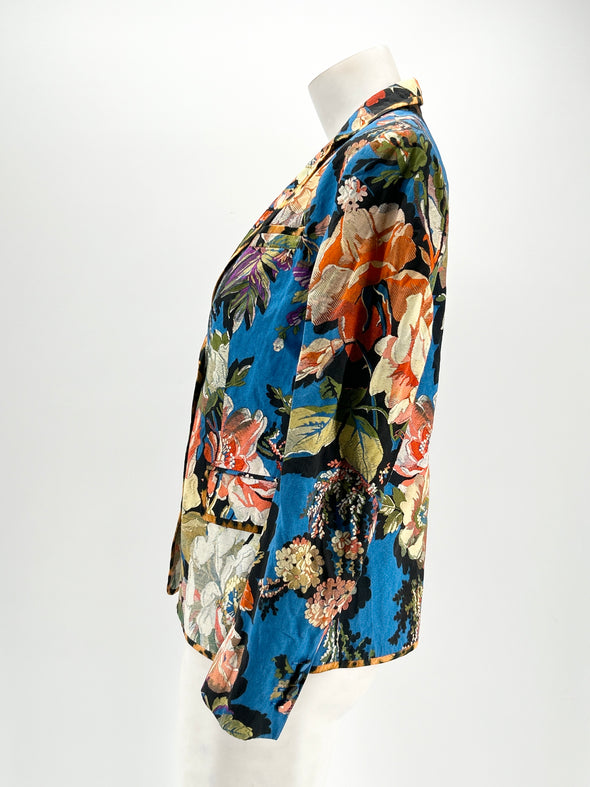 Blazer bleu à fleurs multicolores