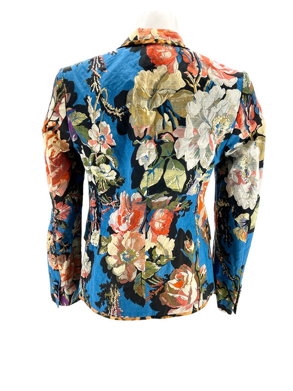 Blazer bleu à fleurs multicolores