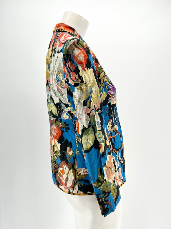 Blazer bleu à fleurs multicolores