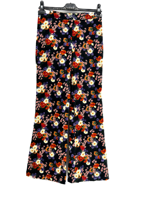 Pantalon en velours coloré à fleurs