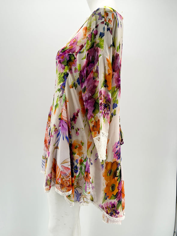 Tunique en soie à fleurs