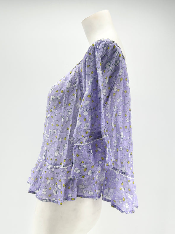 Top violet à fleurs