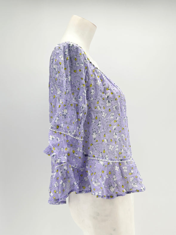 Top violet à fleurs