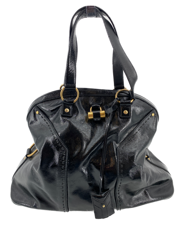 Sac à main noir en cuir verni