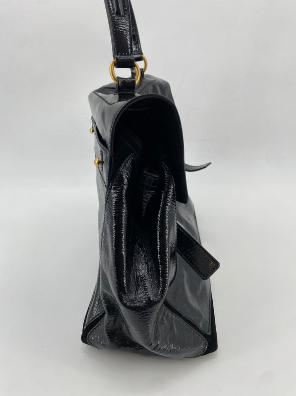 Sac noir en cuir verni