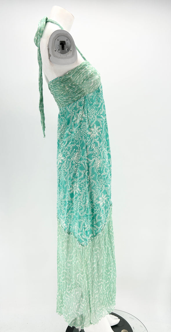 Robe longue vert clair à motifs