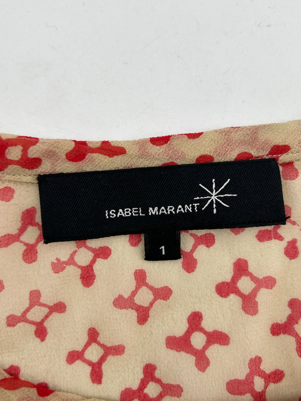 Top beige à motif rouge